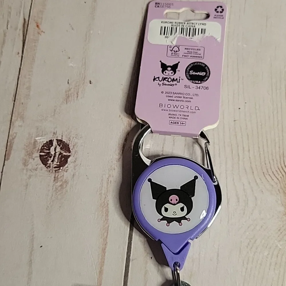 Kuromi ID Badge Holder with Retractable Lanyard Purple Black New